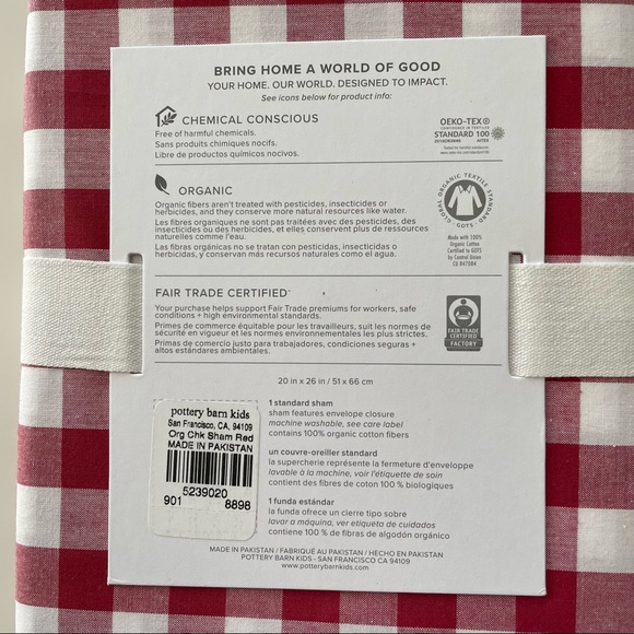 Pottery Barn Kids Red Check Sham, Standard Size, NEW - Picture 5 of 6